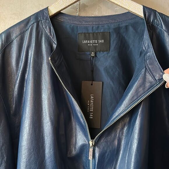 BLUE Lambskin Soft Leather Jacket Lafayette 148 New York NWT - Picture 7 of 16